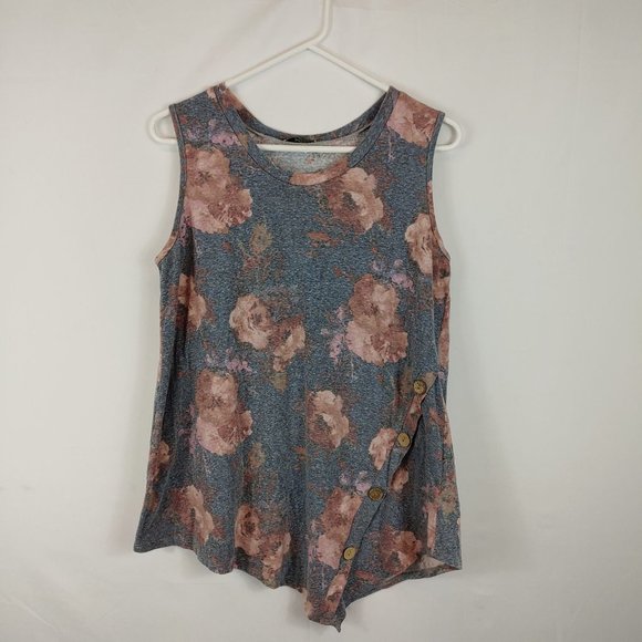 Jodifil gray faded floral button detail V tank L - Picture 2 of 11